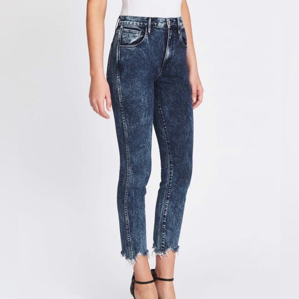 3X1 W3 Straight Authentic Crop Jean High Rise Dark Acid Wash Denim Size 27
